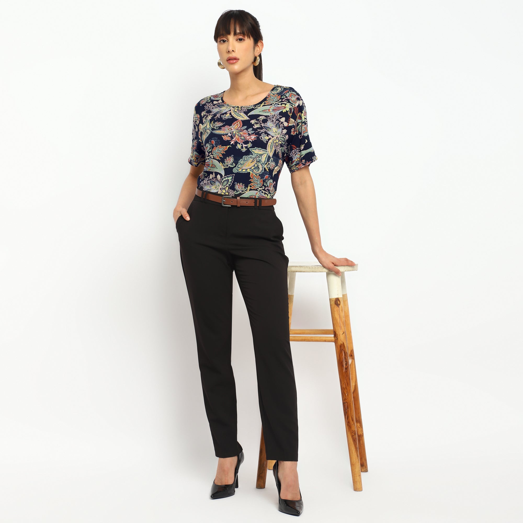 Blue Floral Printed Tunic Top